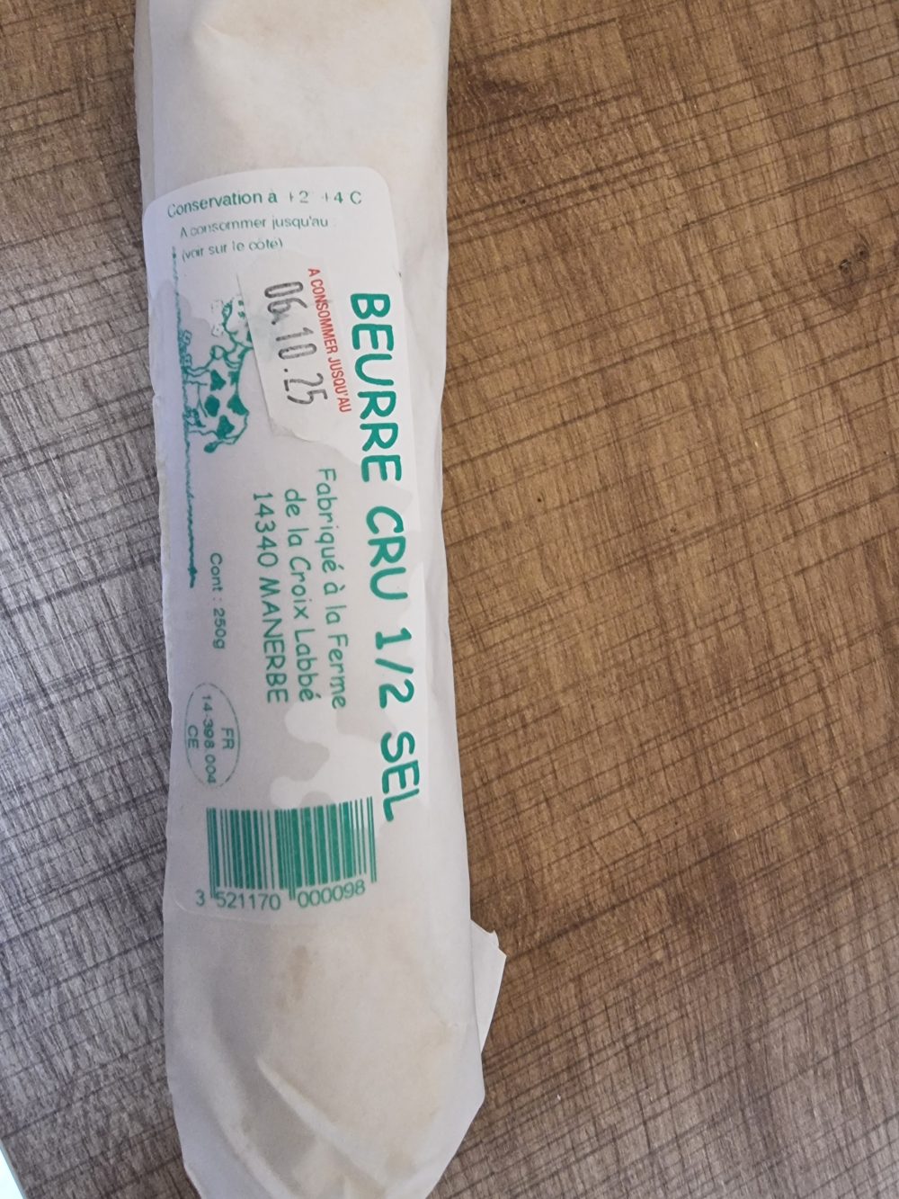 Beurre cru fermier demi-sel 250g